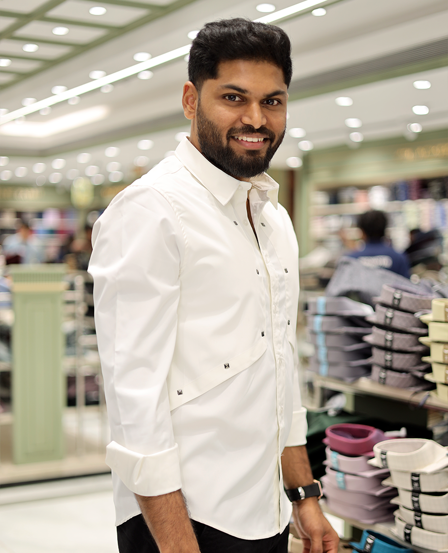 White Cotton-Blended Casual Shirt Features Life-Quotes Backprint, Full-Sleeves, a Spread Collar, a Regular Fit, and a Regular Length