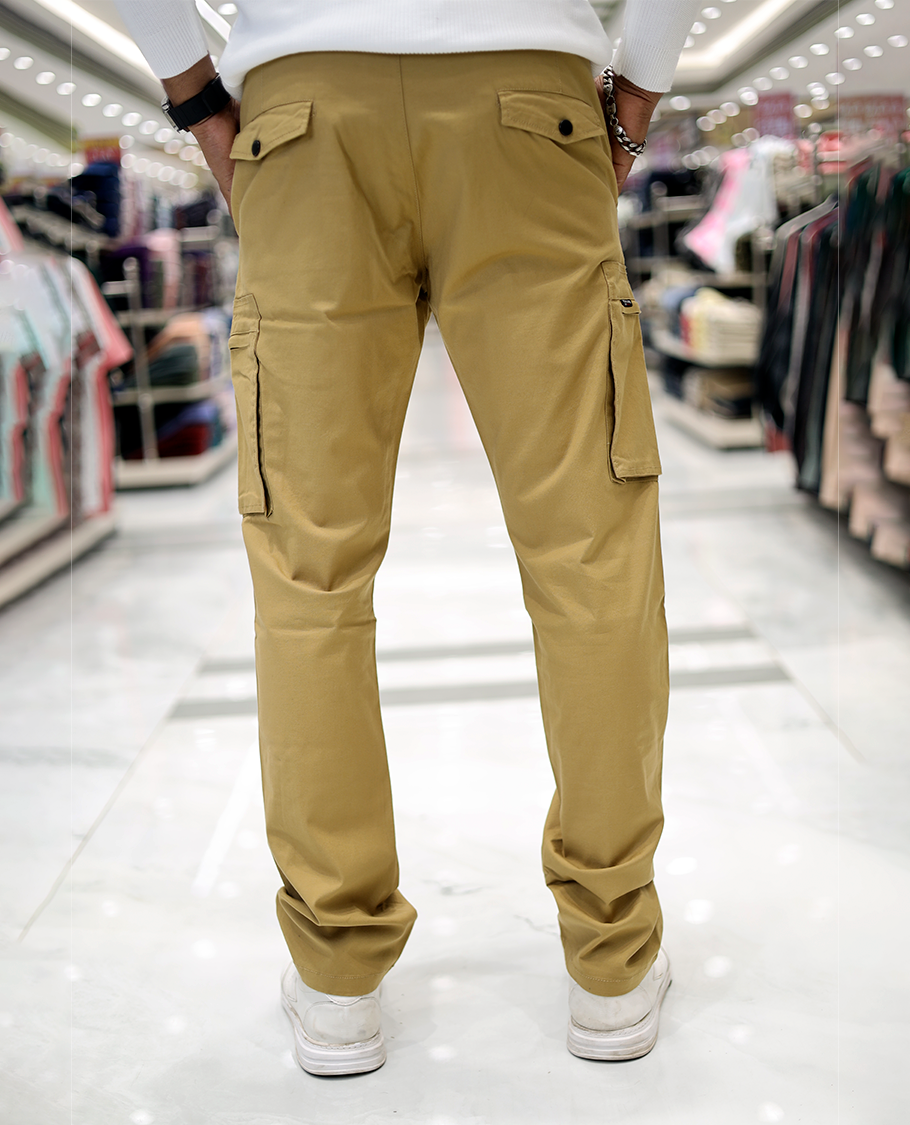 Beige Plain Cotton-Blended Cargo Trousers Come with a Regular Fit, Belt Loops, and Regular Length