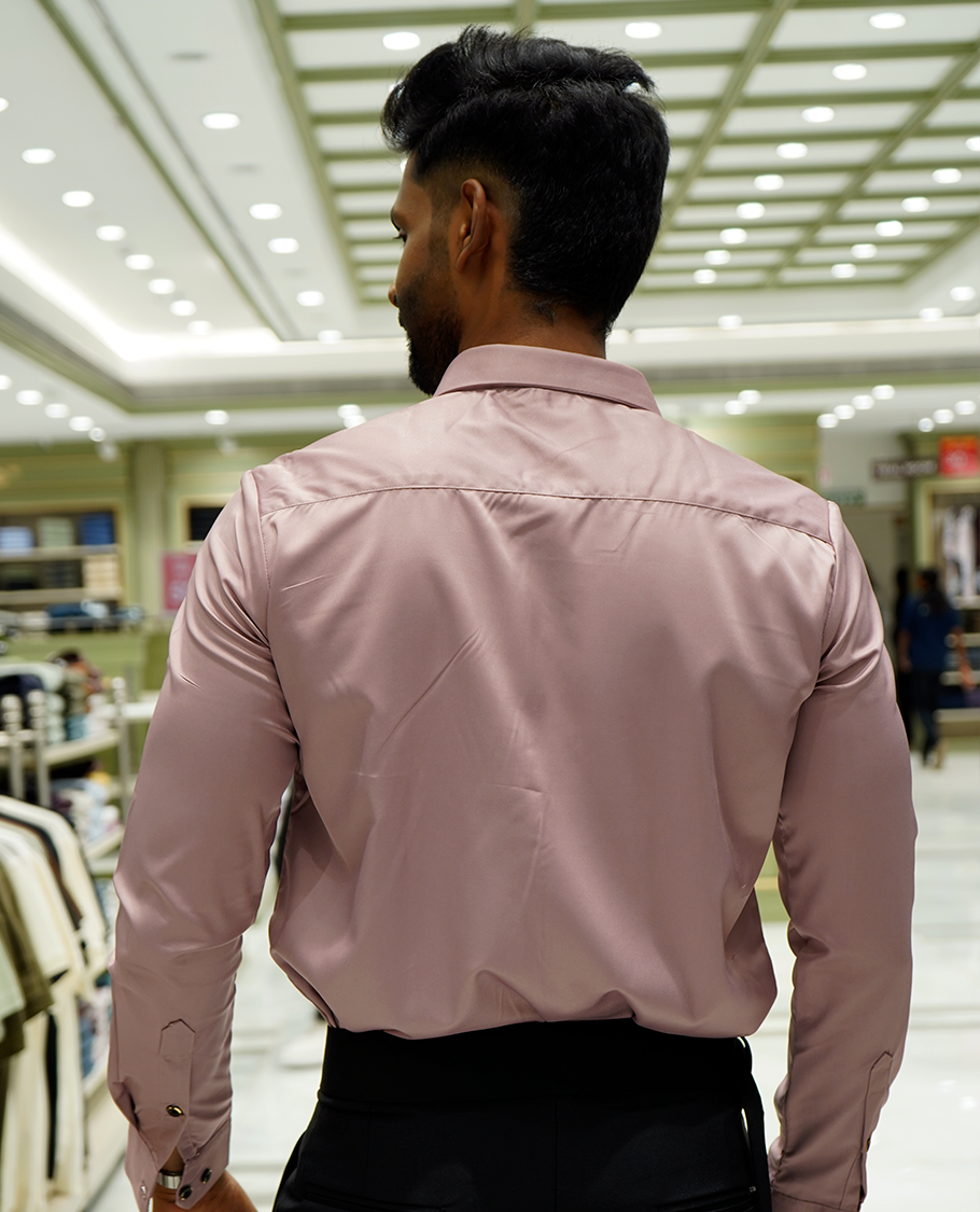 Onion Pink Designer Party Wear Shirt Features Bird Embroidered, a Spread Collar, Full Sleeves, a Slim Fit, and Regular Length