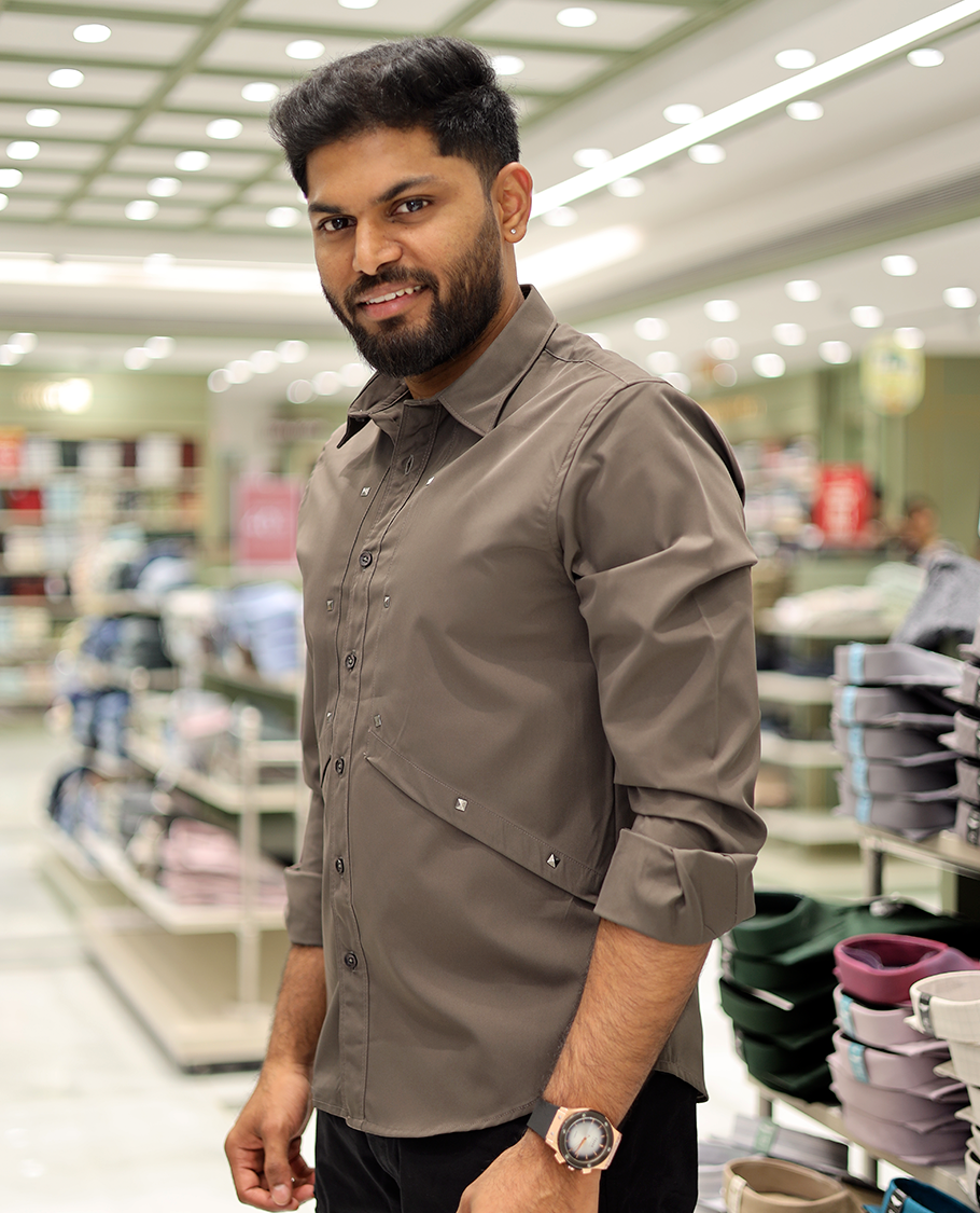 Brown Cotton-Blended Casual Shirt Features Life-Quotes Backprint, Full-Sleeves, a Spread Collar, a Regular Fit, and a Regular Length