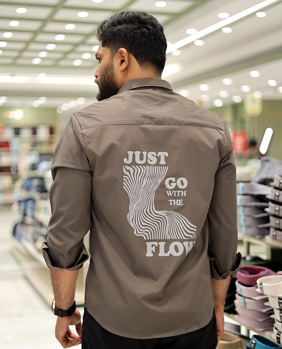 Brown Cotton-Blended Casual Shirt Features Life-Quotes Backprint, Full-Sleeves, a Spread Collar, a Regular Fit, and a Regular Length