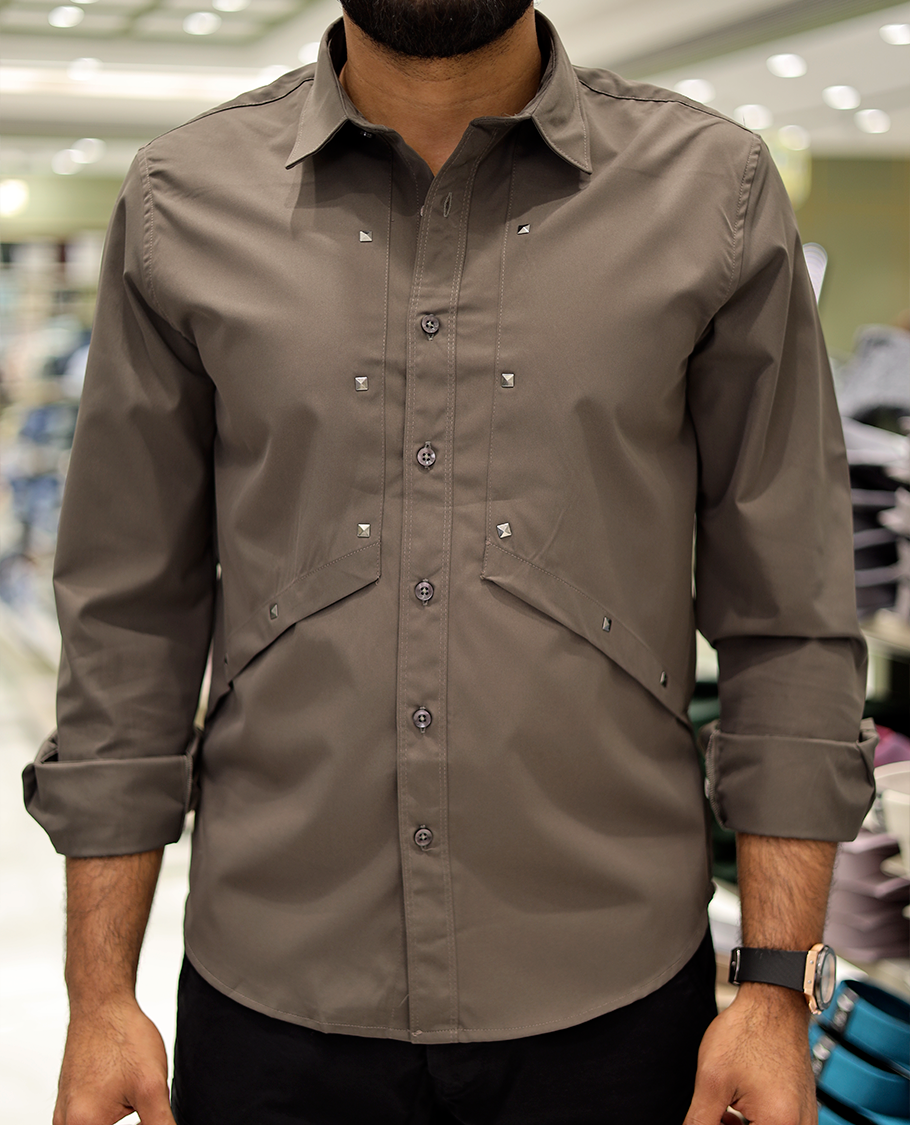 Brown Cotton-Blended Casual Shirt Features Life-Quotes Backprint, Full-Sleeves, a Spread Collar, a Regular Fit, and a Regular Length