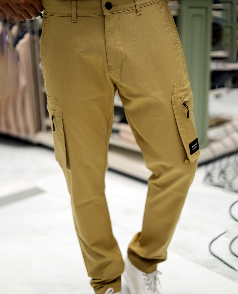 Orange Plain Cotton-Blended Cargo Trousers Come with a Regular Fit, Belt Loops, and Regular Length
