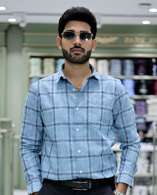 Blue Checked Cotton Casual Shirt