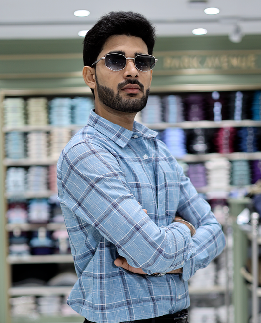 Blue Checked Cotton Casual Shirt