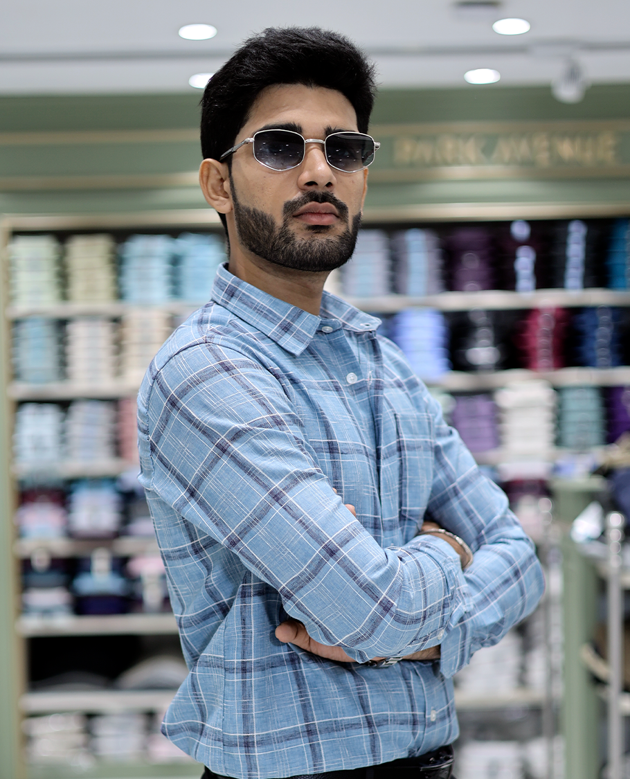 Blue Checked Cotton Casual Shirt