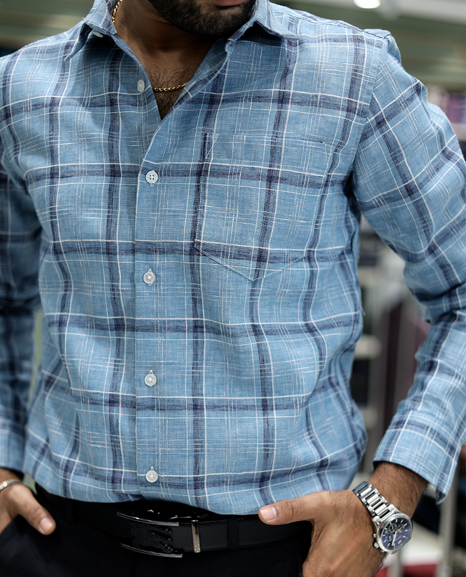 Blue Checked Cotton Casual Shirt