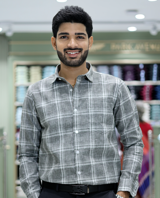 Dark Grey Checked Cotton Casual Shirt