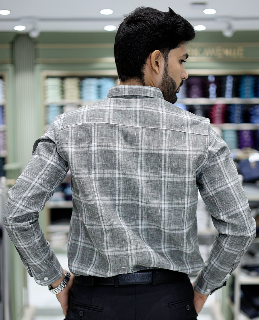 Dark Grey Checked Cotton Casual Shirt
