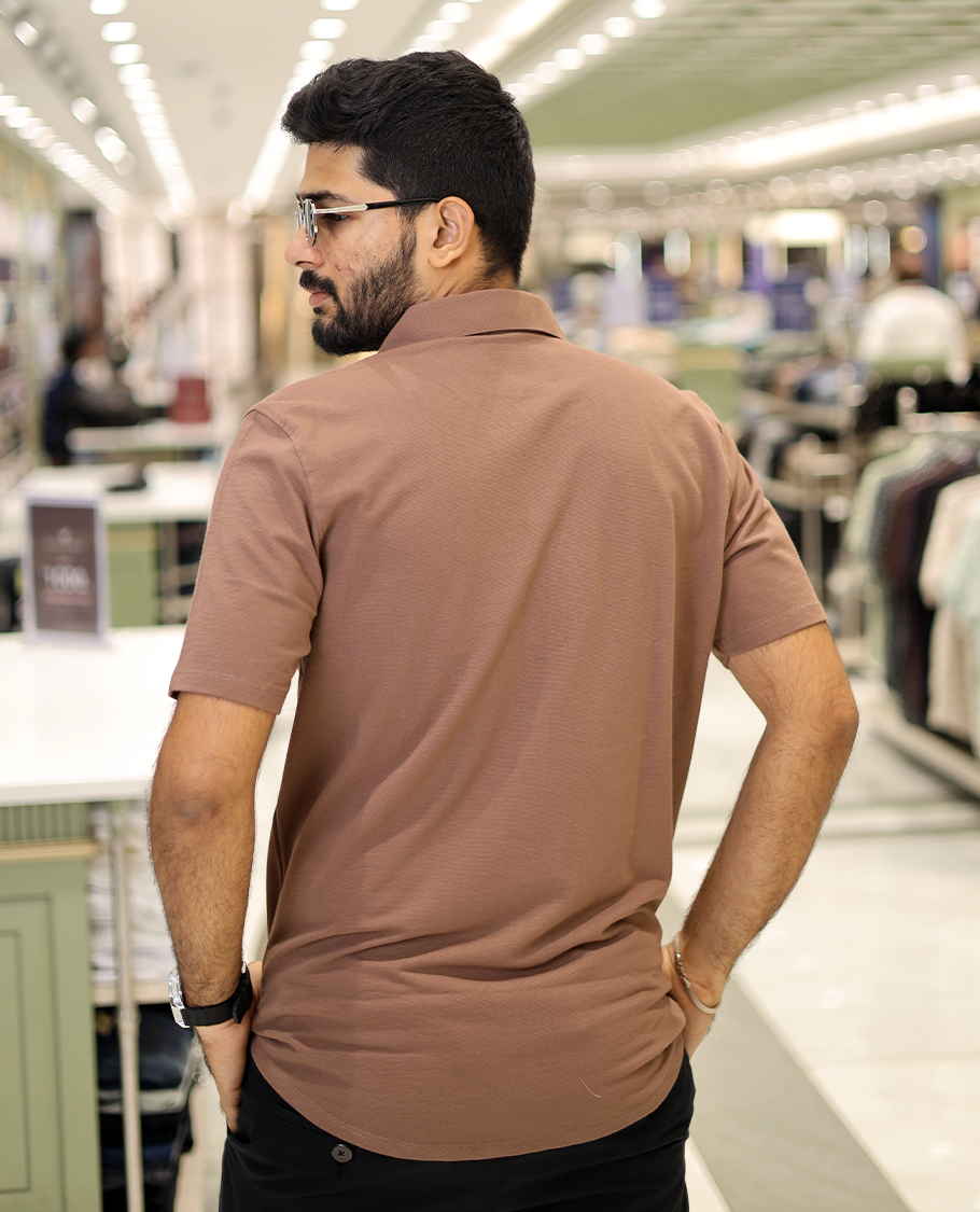 Brown Cotton-Blended Casual Shirt, Comes with a Geometric Print, Half-Sleeves, Spread Collar, Regular Fit, and Regular Length 
