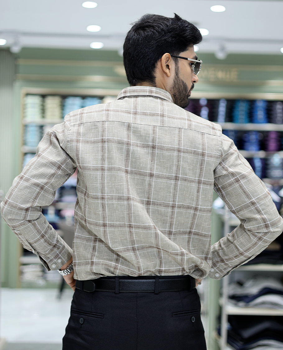 Beige Checked Cotton Casual Shirt