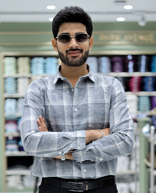 Grey Checked Cotton Casual Shirt