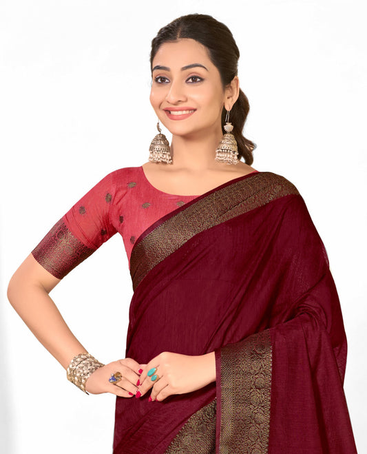Wine Plain Linen Designer Catalog Saree