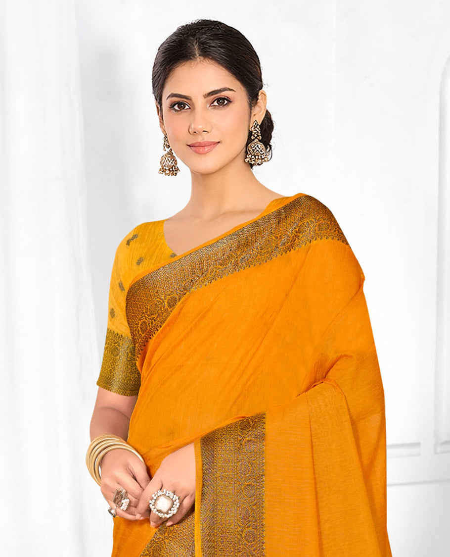 Orange Plain Linen Designer Catalog Saree