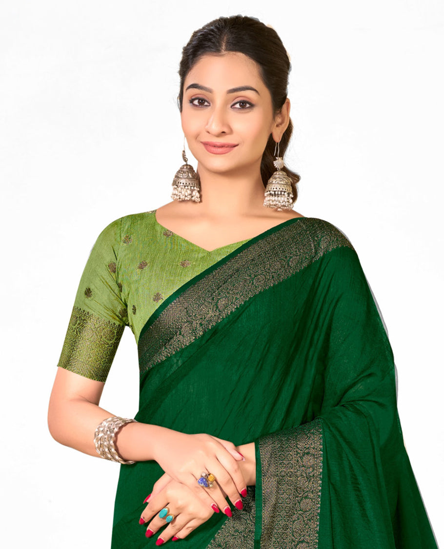 Green Plain Linen Designer Catalog Saree