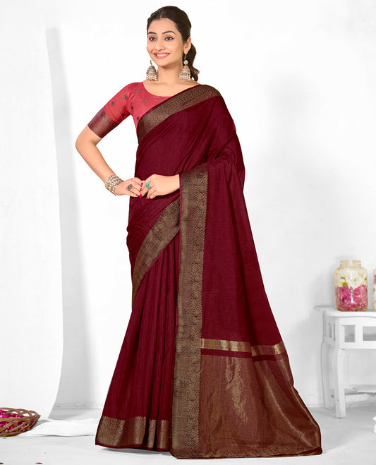 Wine Plain Linen Designer Catalog Saree