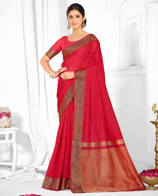 Rani Pink Linen Plain Designer Catalog Saree