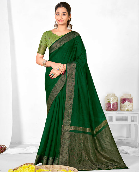 Green Plain Linen Designer Catalog Saree