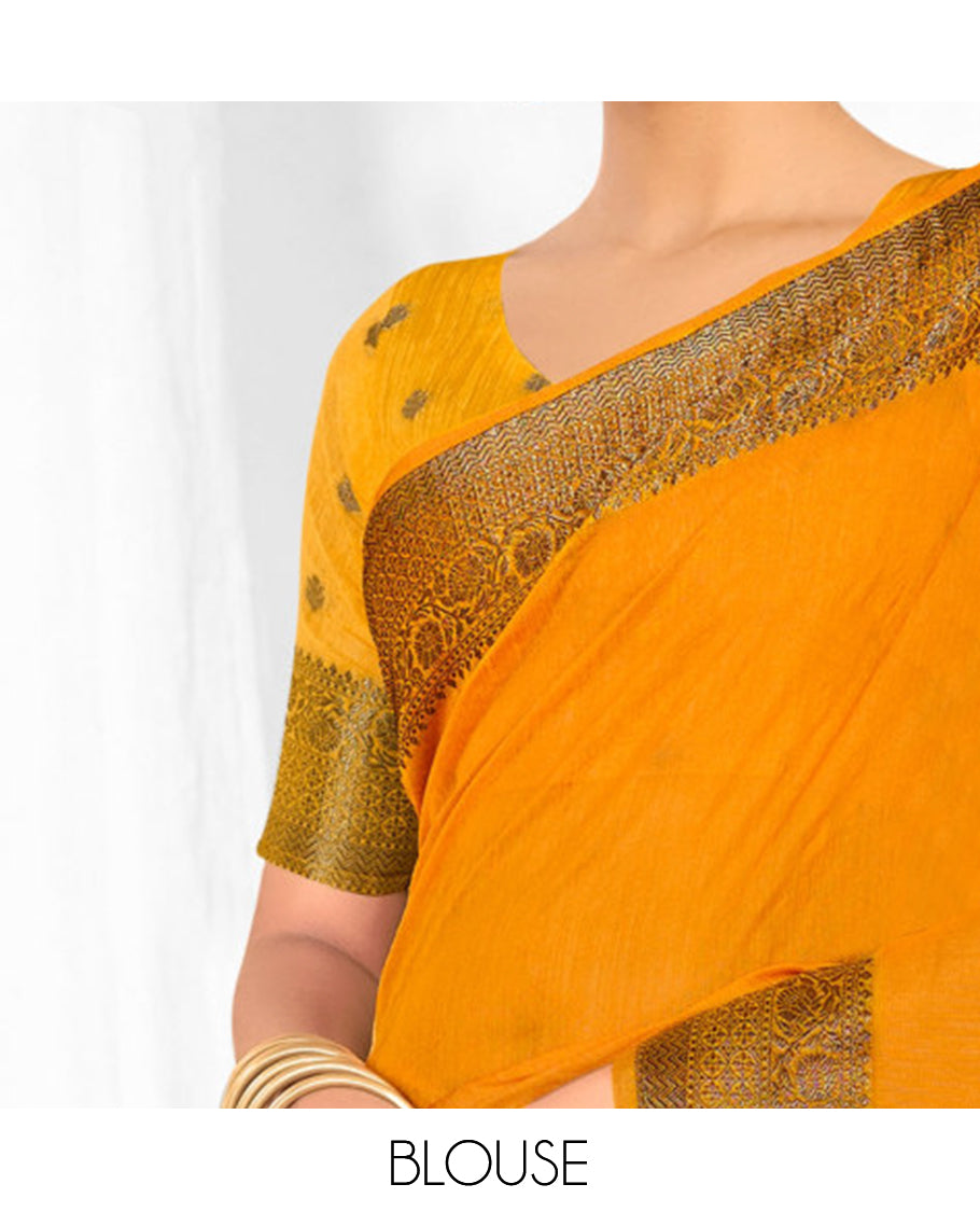 Orange Plain Linen Designer Catalog Saree