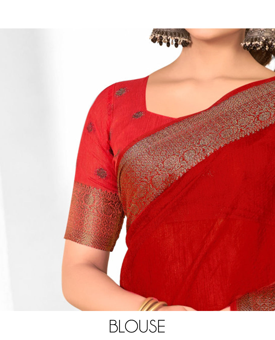 Red Plain Linen Designer Catalog Saree