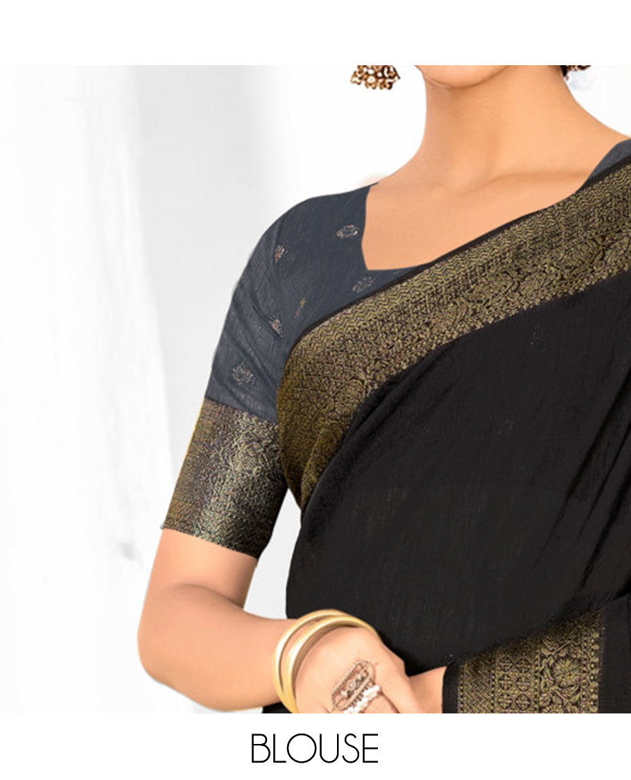 Black Plain Linen Designer Catalog Saree