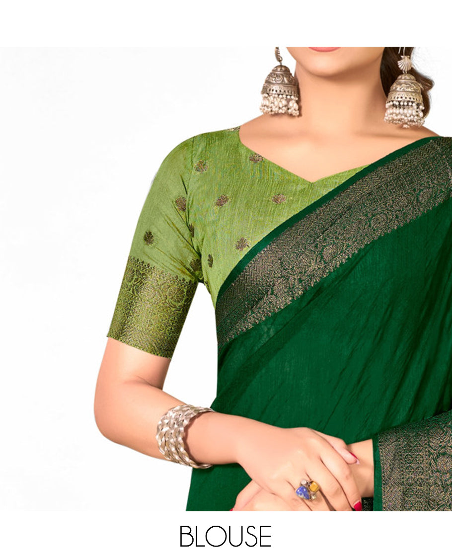 Green Plain Linen Designer Catalog Saree