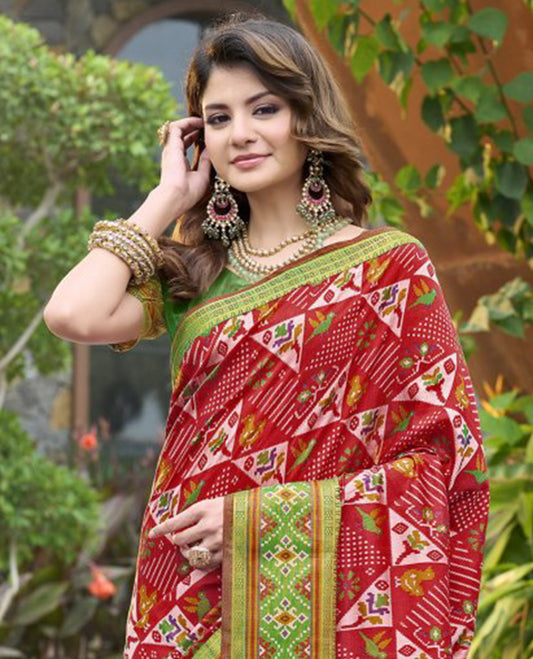 Red Fancy Raw Silk Designer Catalog Saree