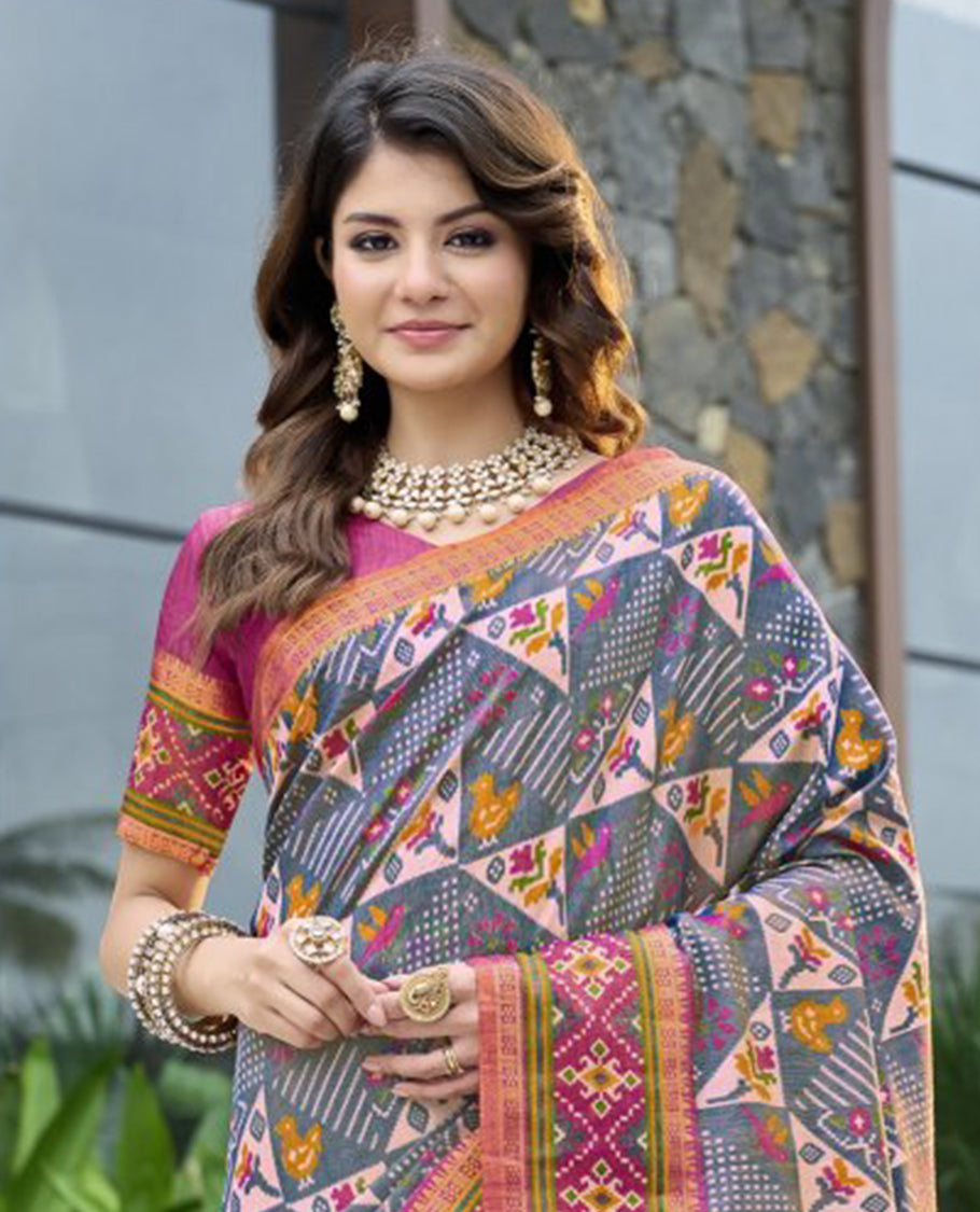 Grey Fancy Raw Silk Designer Catalog Saree