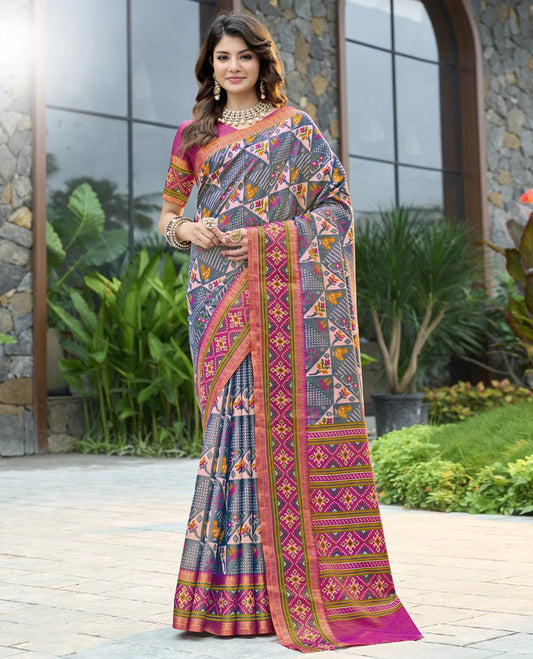 Grey Fancy Raw Silk Designer Catalog Saree