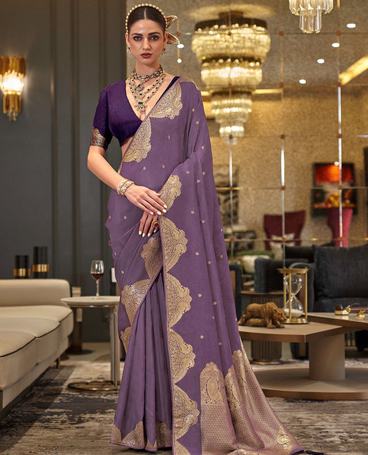 Lavender buttas designer saree, peacock motifs border, and pallu of peacock and intricate designs