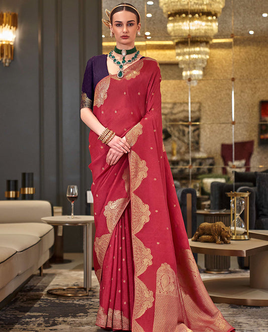 Red buttas designer saree, peacock motifs border, and pallu of peacock and intricate designs