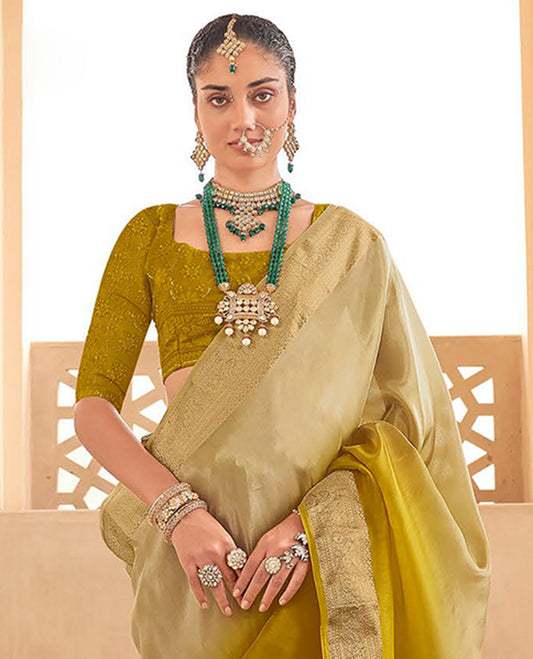 Mustard catalouge designer saree with self zari design border & striped pallu