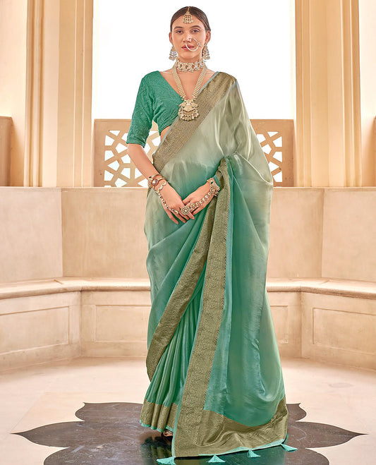 Sea blue catalouge designer saree with self zari design border & striped pallu