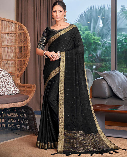 Black striped sequins embroidery catalouge designer saree with self floral zari design border & striped pallu