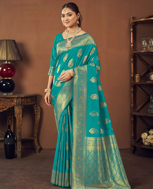 Blue Banaras Designer Catalog Saree, Delicately Woven with Paisley Meena Buttas, Highlighted by a Traditional Meenakari Border, Grand Pallu, and a Matching Blouse