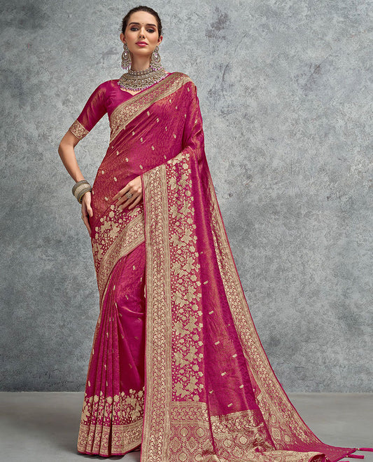 Pink buttas designer saree, floral design border, and pallu of intricate design