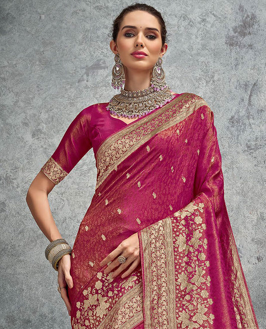 Pink buttas designer saree, floral design border, and pallu of intricate design