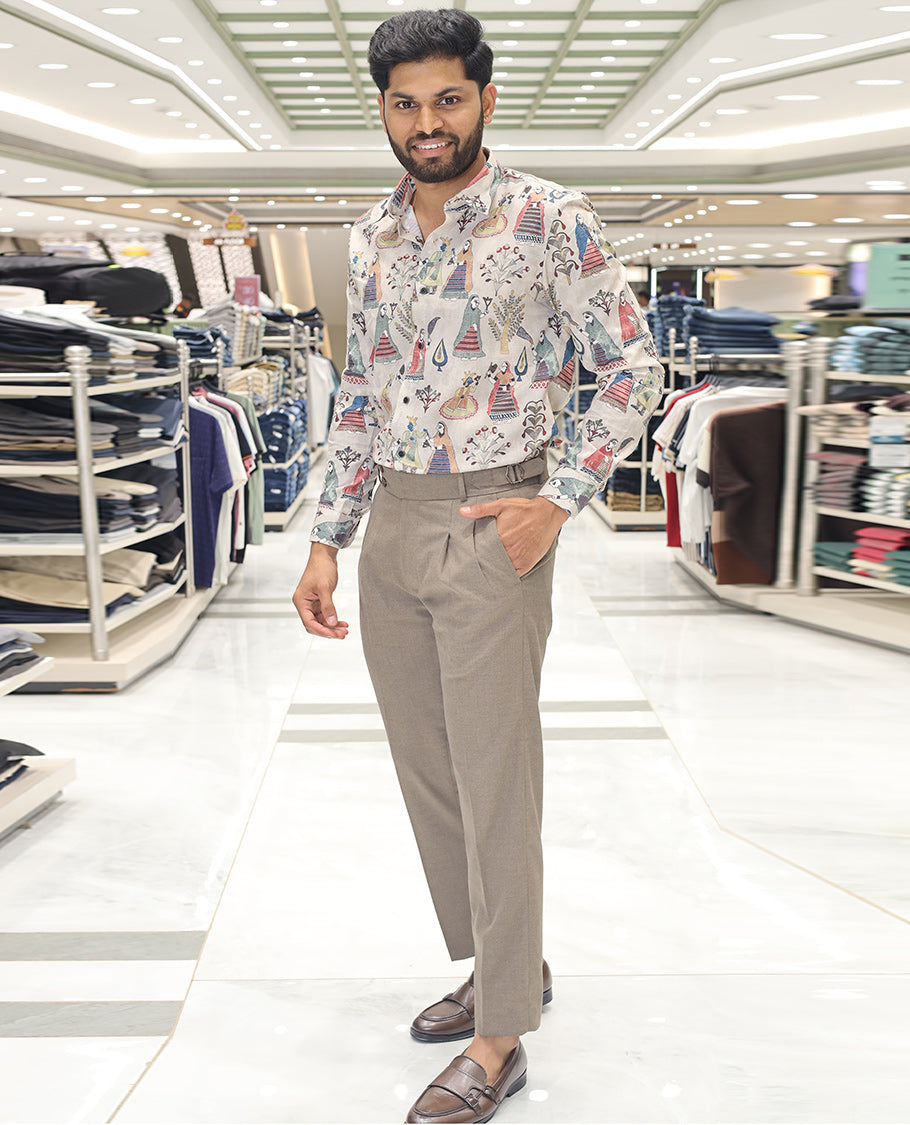 Khaki Plain Poly Viscose Blended Formal Trousers Come with a Slim Fit and Regular Length