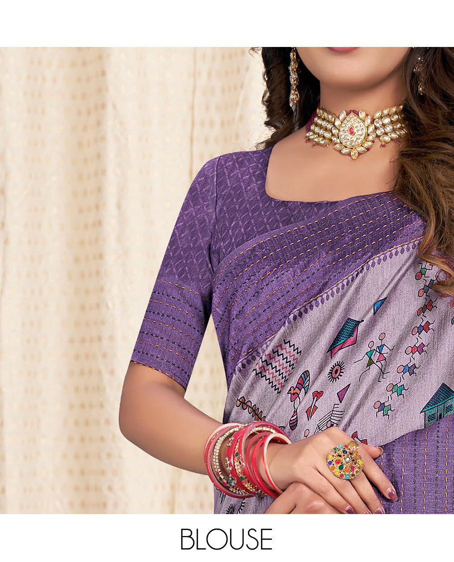 Lavender Fancy Tussar Designer Saree