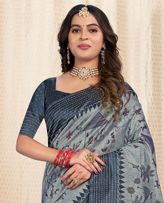 Blue Fancy Tussar Designer Saree