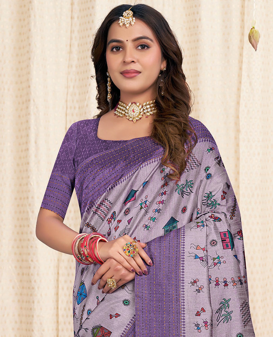 Lavender Fancy Tussar Designer Saree