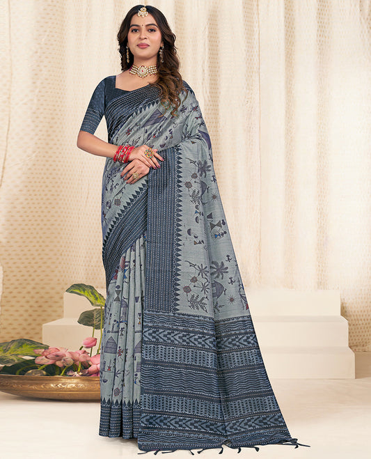 Blue Fancy Tussar Designer Saree