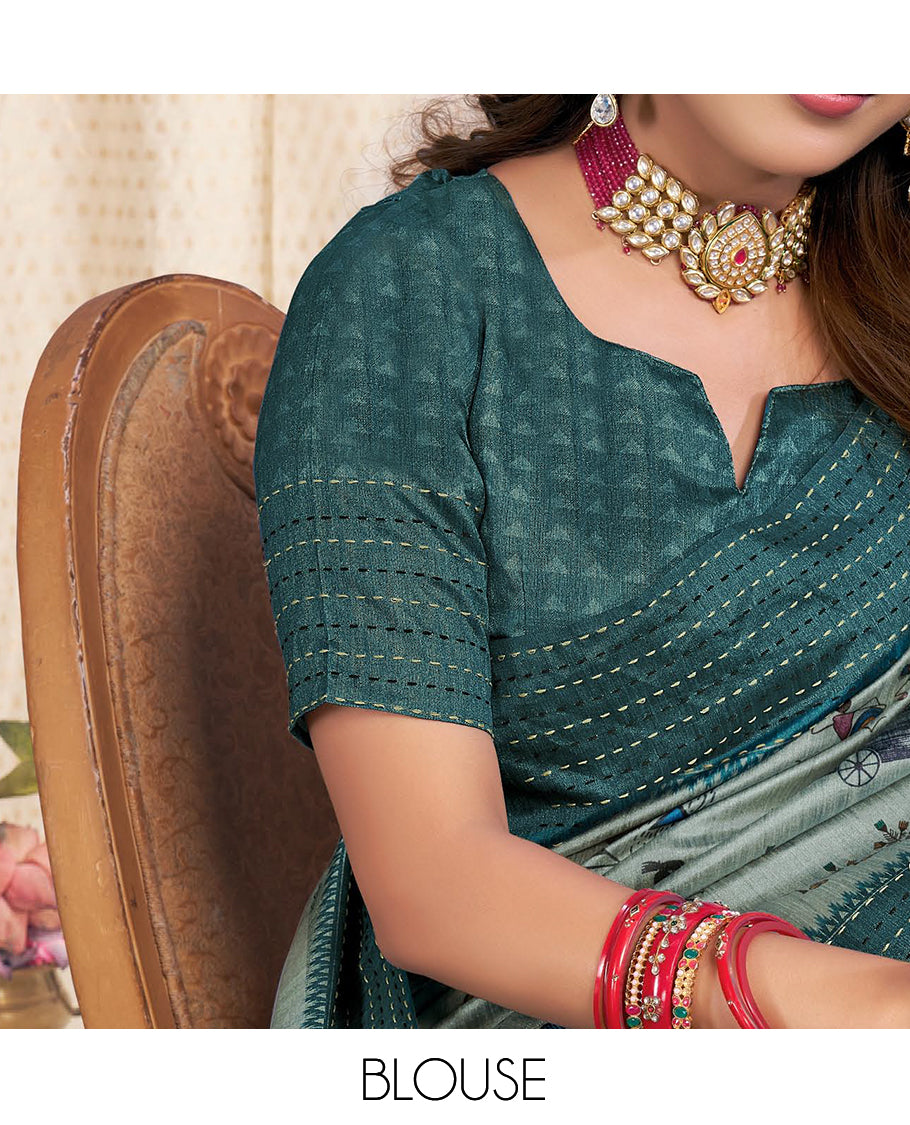 Rama Blue Fancy Tussar Designer Saree