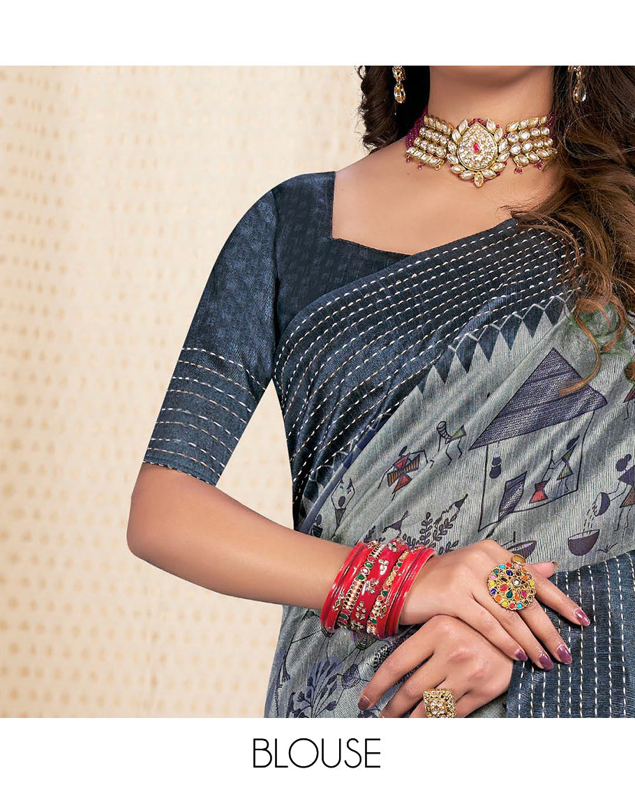 Blue Fancy Tussar Designer Saree