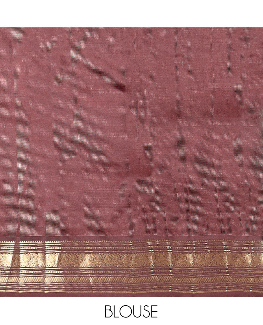 Crimson Red Vasundhara Silk Saree Featuring Vaira Oosi, and Annam Chakram Buttas, Complemented by a Contrast Border of Thilakam, Banaras, Mayil, Mayil Kann, Ara Bogudi, Muthu, and Banaras Designs, Grandly Woven Pallu, and a Contrast Blouse