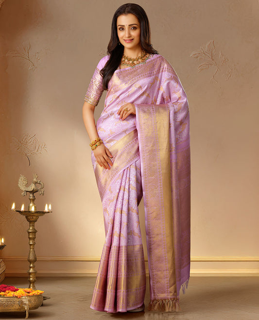 Pink floral & Jodi Pura design silk saree, zari border of thilakam,banaras,mayil kann,poun & yaanai designs & zari-rich intricate pallu