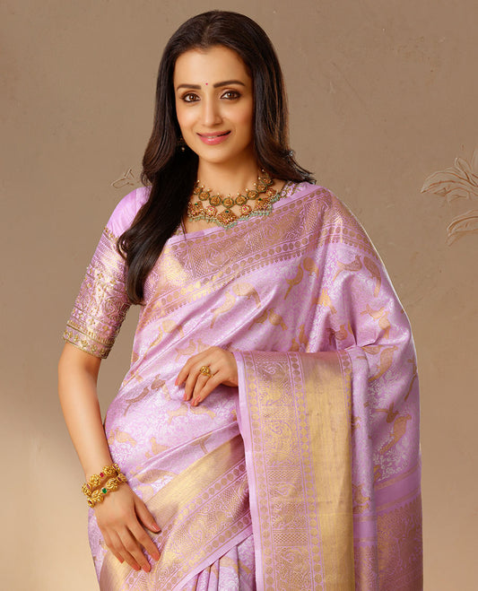 Pink floral & Jodi Pura design silk saree, zari border of thilakam,banaras,mayil kann,poun & yaanai designs & zari-rich intricate pallu
