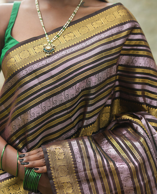 Coffee Brown Vasundhara Lite-Silk Mix Saree