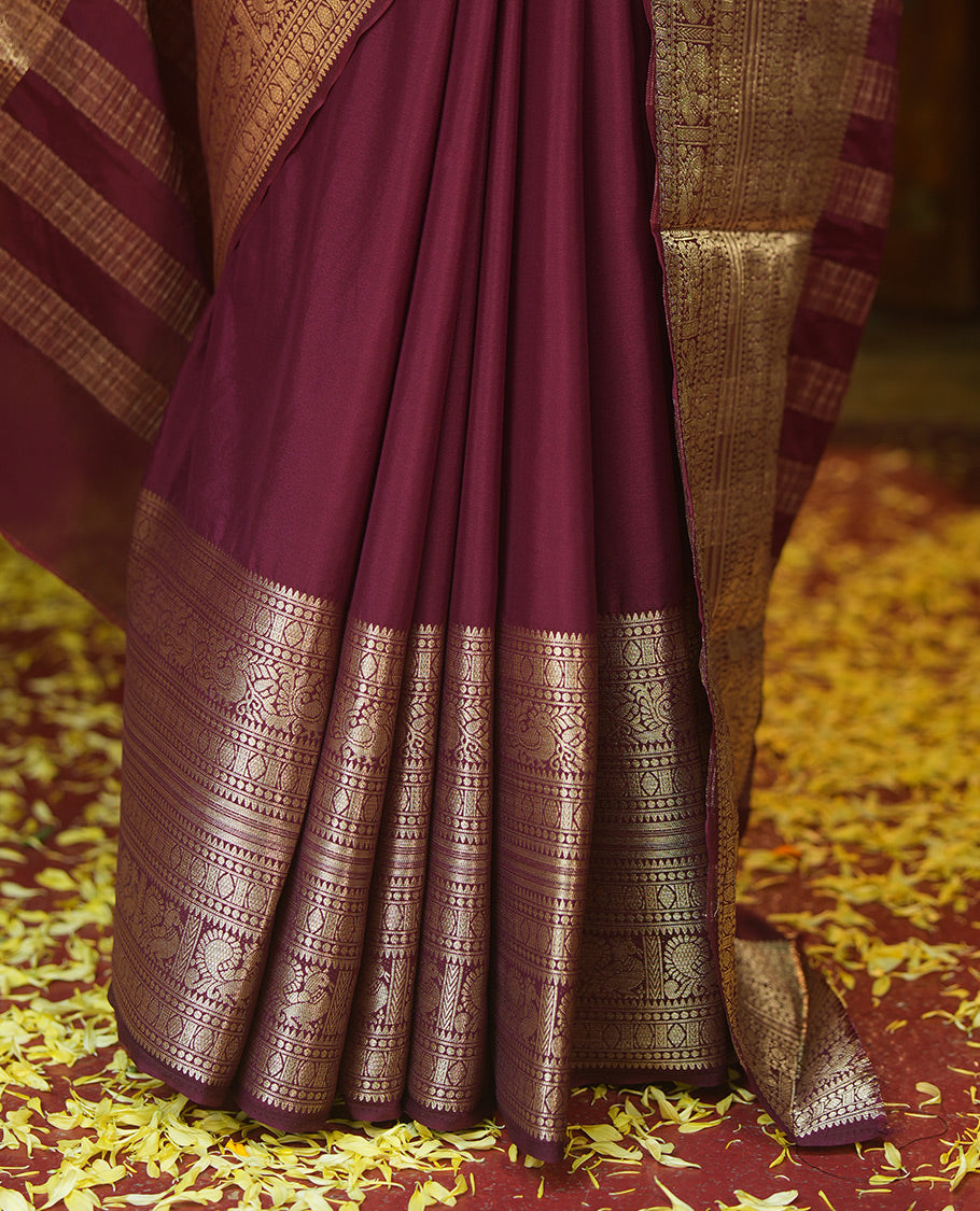 Wine Plain Semi-Mysore Silk Saree