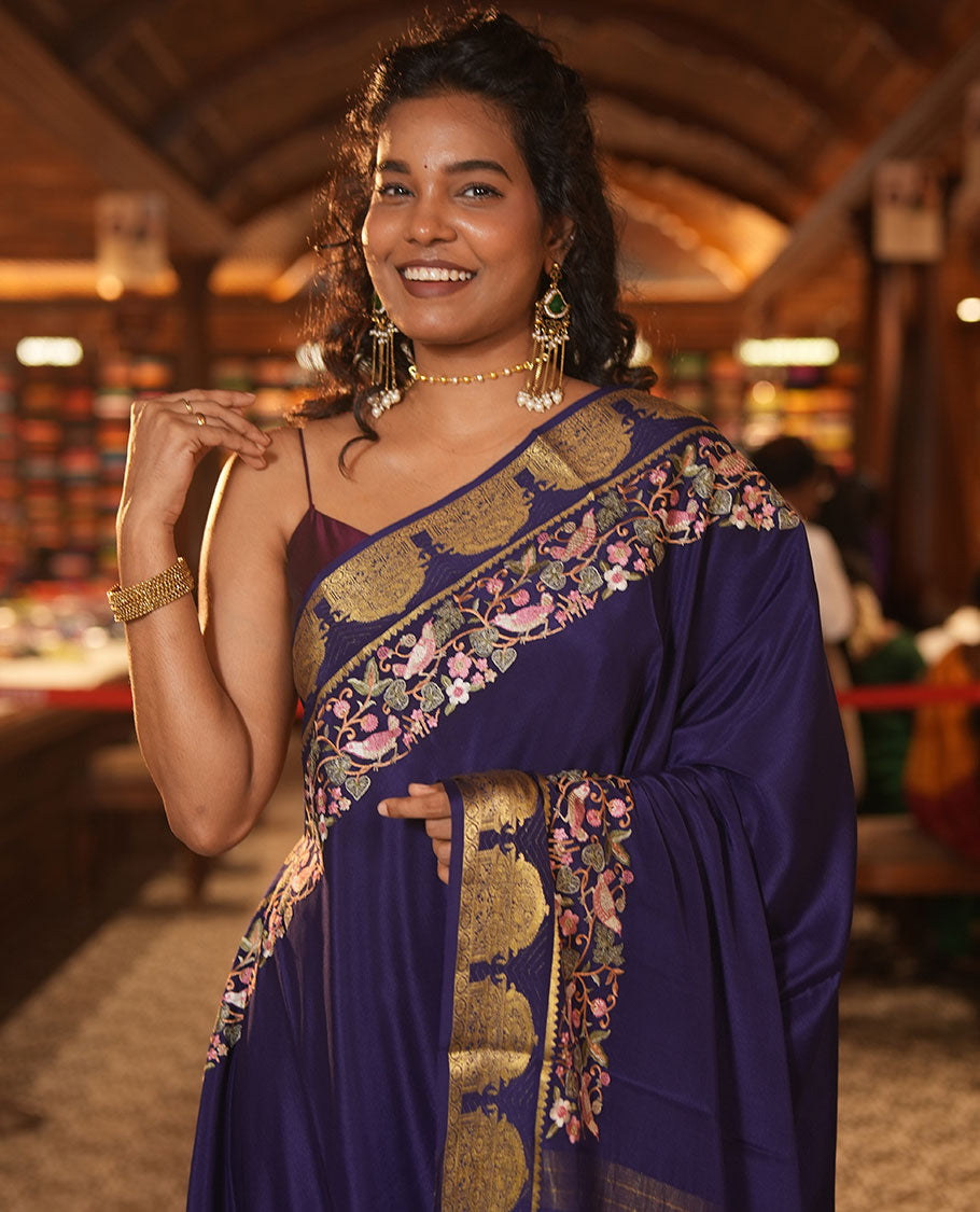 Violet Plain Mysore Silk Saree